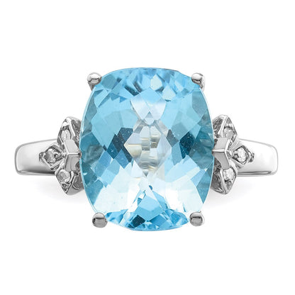 Sterling Silver Rhodium Checker-Cut Sky Blue Topaz u0026 Diamond Ring
