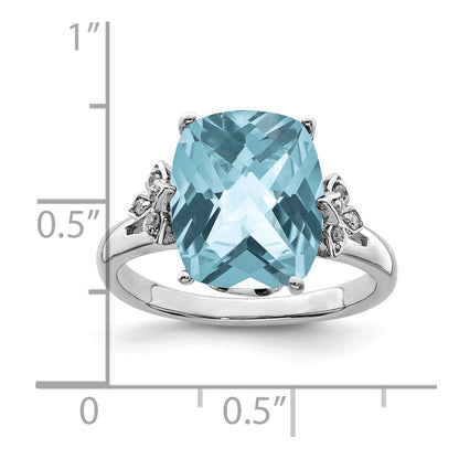 Sterling Silver Rhodium Checker-Cut Sky Blue Topaz u0026 Diamond Ring