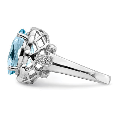 Sterling Silver Rhodium Checker-Cut Sky Blue Topaz u0026 Diamond Ring