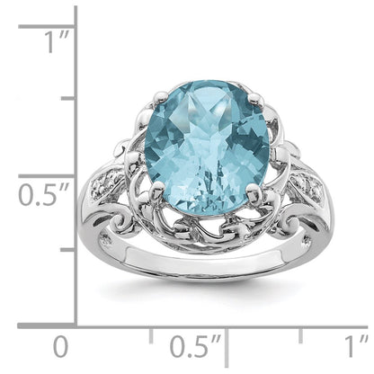 Sterling Silver Rhodium Checker-Cut Sky Blue Topaz u0026 Diamond Ring