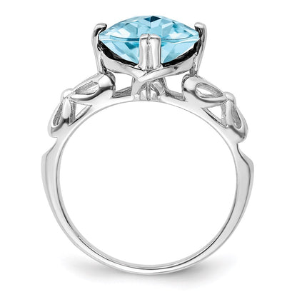 Sterling Silver Rhodium Checker-Cut Sky Blue Topaz Ring