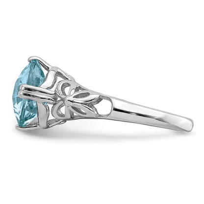 Sterling Silver Rhodium Checker-Cut Sky Blue Topaz Ring