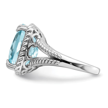 Sterling Silver Rhodium Checker-Cut Sky Blue Topaz Ring