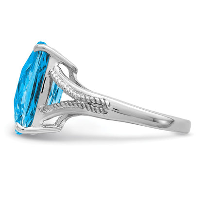 Sterling Silver Rhodium Checker-Cut Blue Topaz Ring