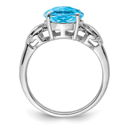 Sterling Silver Rhodium Checker-Cut Blue Topaz Ring
