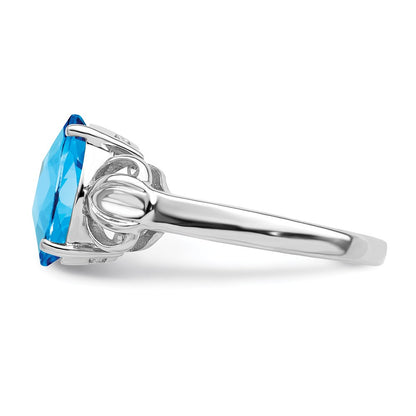 Sterling Silver Rhodium Checker-Cut Blue Topaz Ring