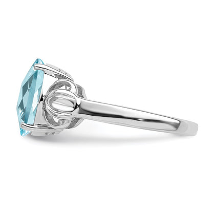 Sterling Silver Rhodium Checker-Cut Sky Blue Topaz Ring