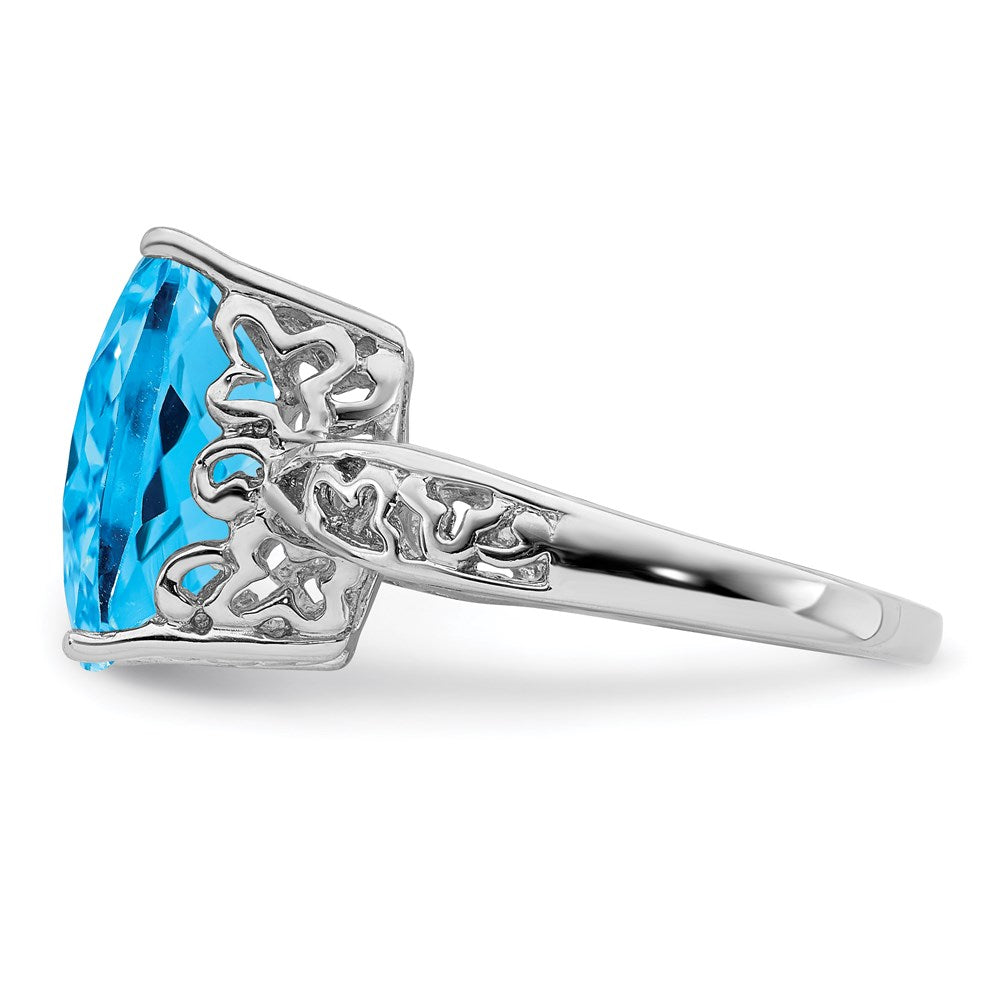Sterling Silver Rhodium Checker-Cut Blue Topaz Ring