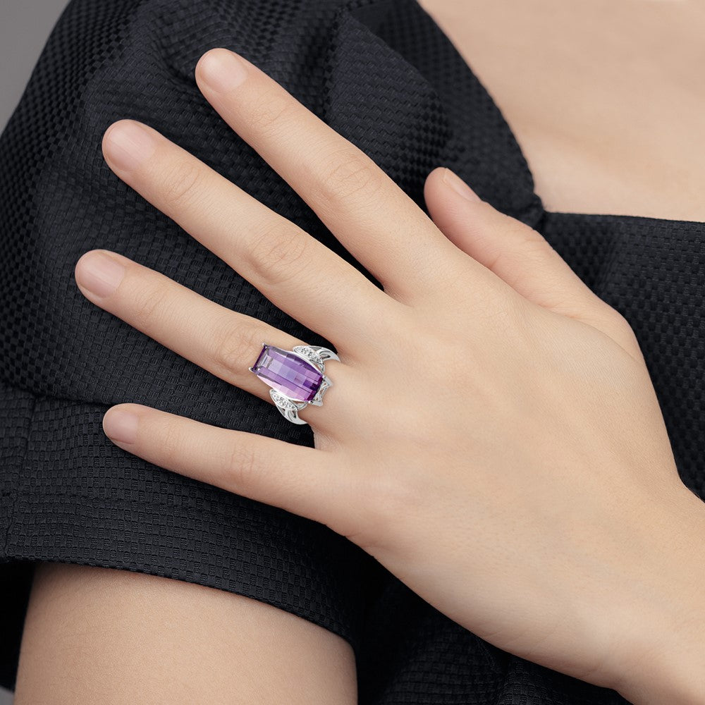Sterling Silver Rhodium-plated Amethyst u0026 Diamond Ring
