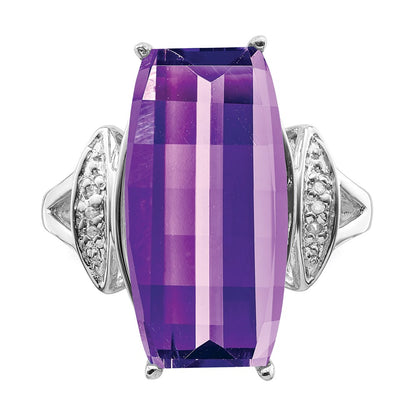 Sterling Silver Rhodium-plated Amethyst u0026 Diamond Ring