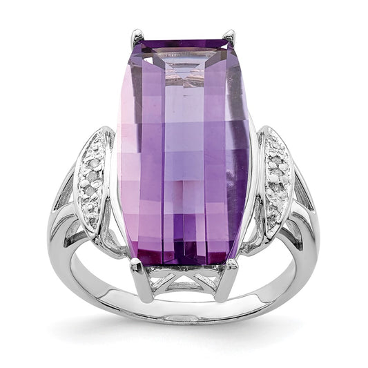 Sterling Silver Rhodium-plated Amethyst u0026 Diamond Ring