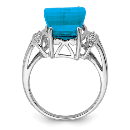 Sterling Silver Rhodium Blue Topaz u0026 Diamond Ring