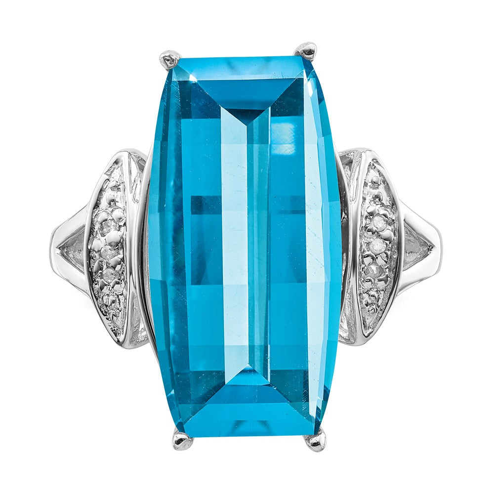 Sterling Silver Rhodium Blue Topaz u0026 Diamond Ring