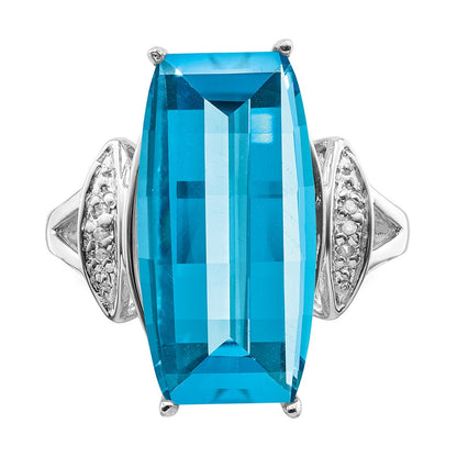 Sterling Silver Rhodium Blue Topaz u0026 Diamond Ring
