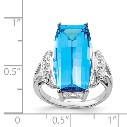 Sterling Silver Rhodium Blue Topaz u0026 Diamond Ring