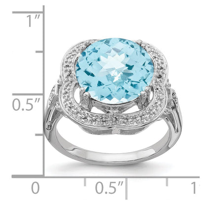 Sterling Silver Rhodium Checker-Cut Sky Blue Topaz Ring