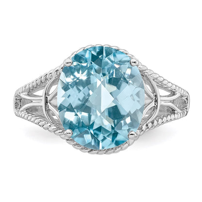 Sterling Silver Rhodium Checker-Cut Sky Blue Topaz Ring