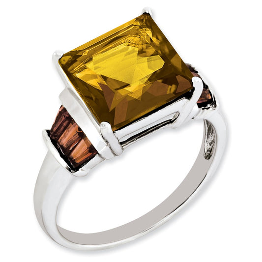 Sterling Silver Whiskey Quartz u0026 Tabber Garnet Ring