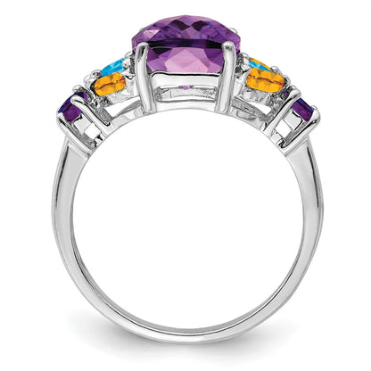 Sterling Silver Rhodium-plated Amethyst, Blue Topaz u0026 Citrine Ring