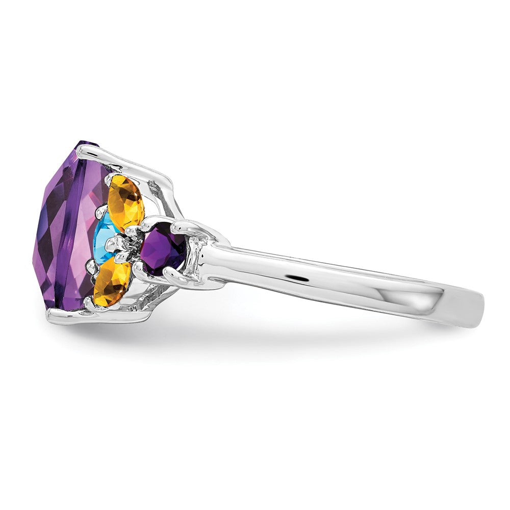 Sterling Silver Rhodium-plated Amethyst, Blue Topaz u0026 Citrine Ring
