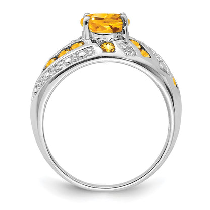 Sterling Silver Rhodium-plated Citrine u0026 Diamond Ring