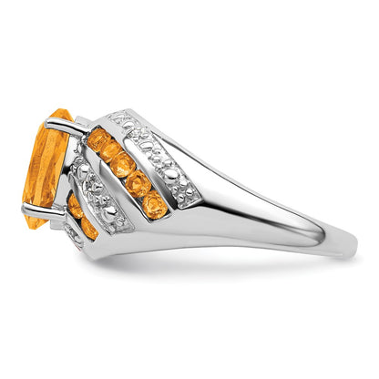 Sterling Silver Rhodium-plated Citrine u0026 Diamond Ring