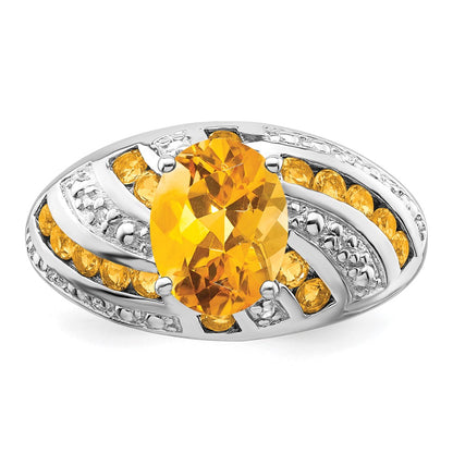 Sterling Silver Rhodium-plated Citrine u0026 Diamond Ring