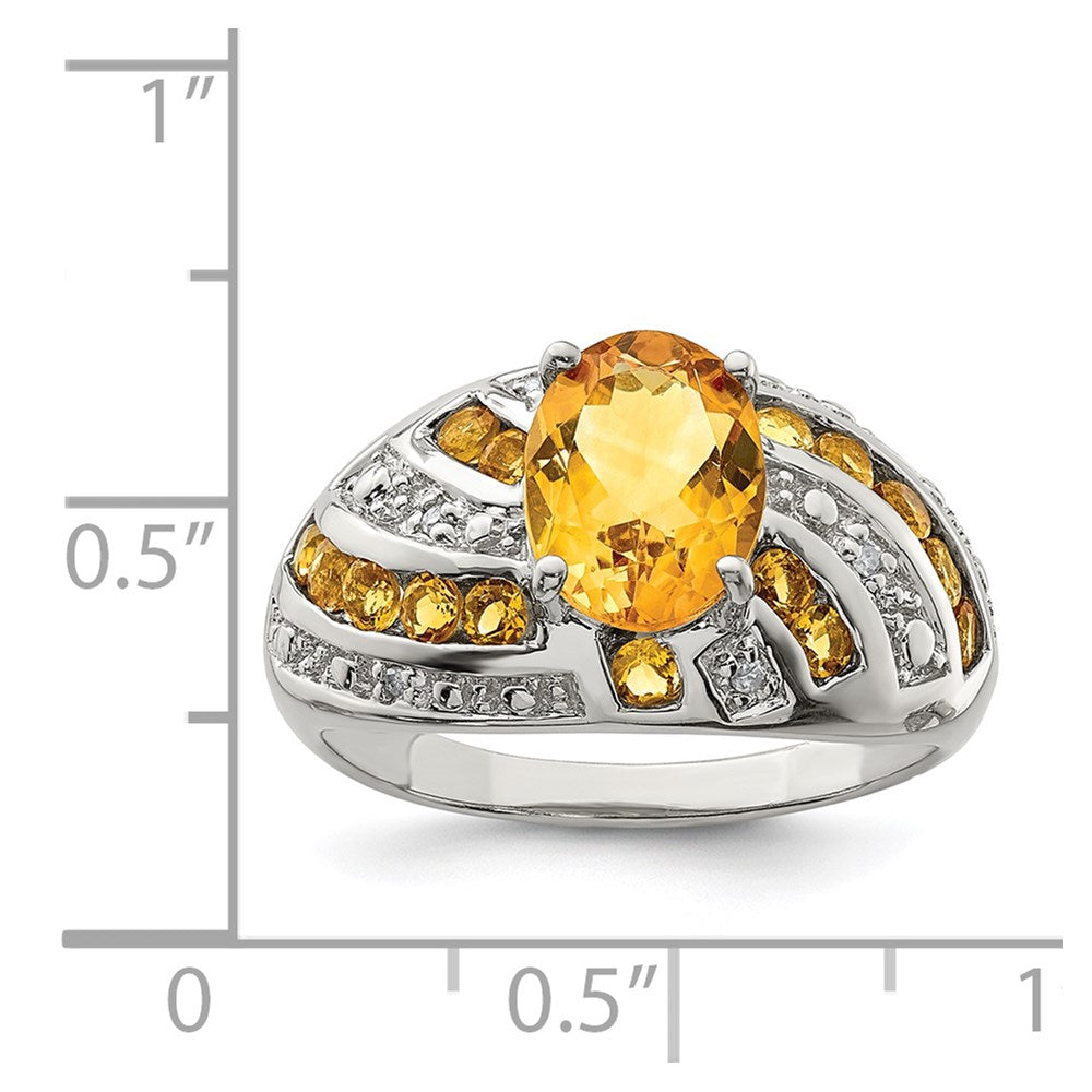 Sterling Silver Rhodium-plated Citrine u0026 Diamond Ring