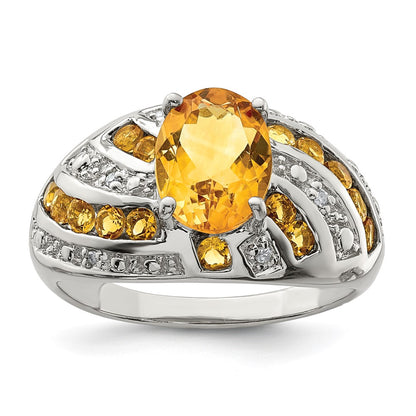 Sterling Silver Rhodium-plated Citrine u0026 Diamond Ring