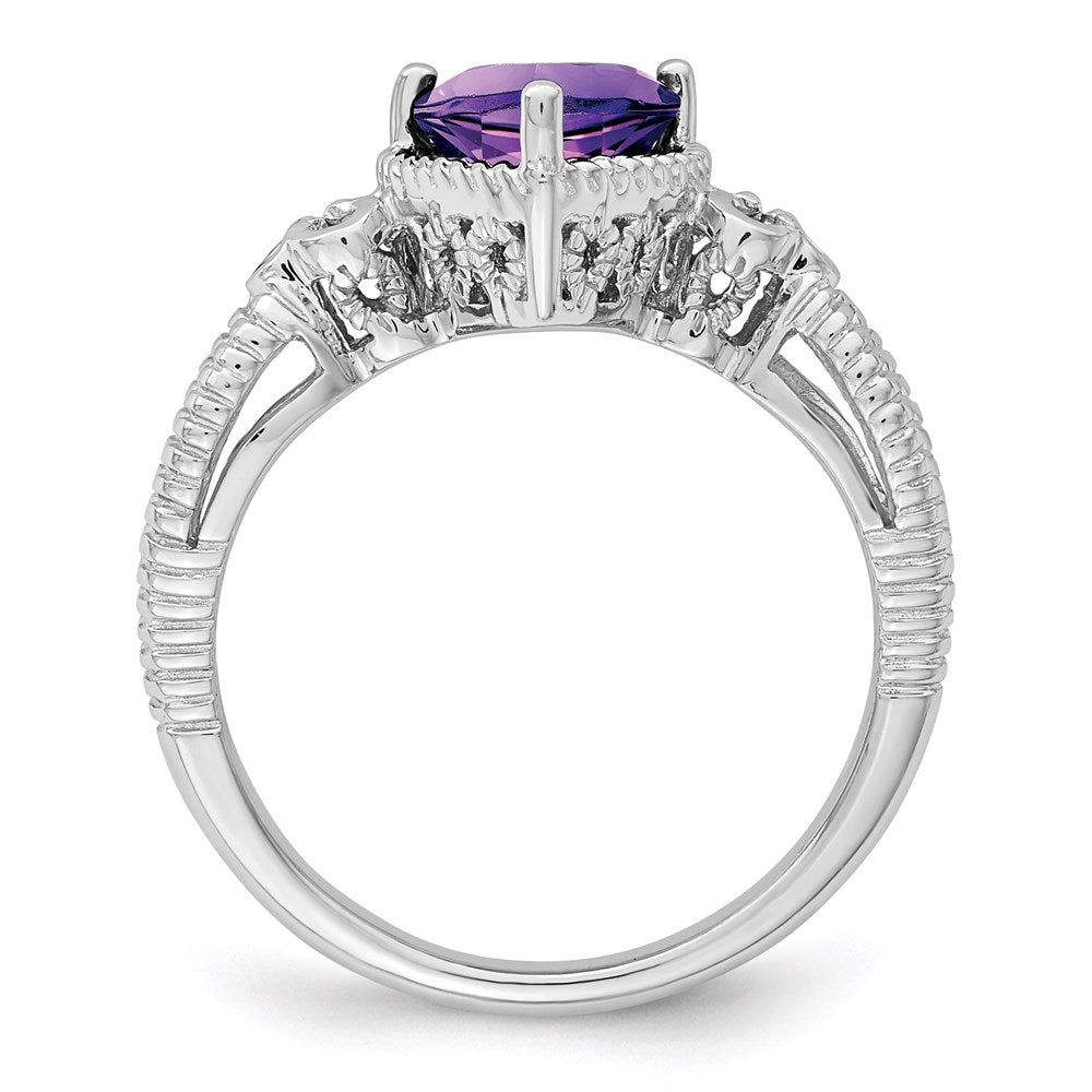 Sterling Silver Rhodium-plated Amethyst u0026 Diamond Ring