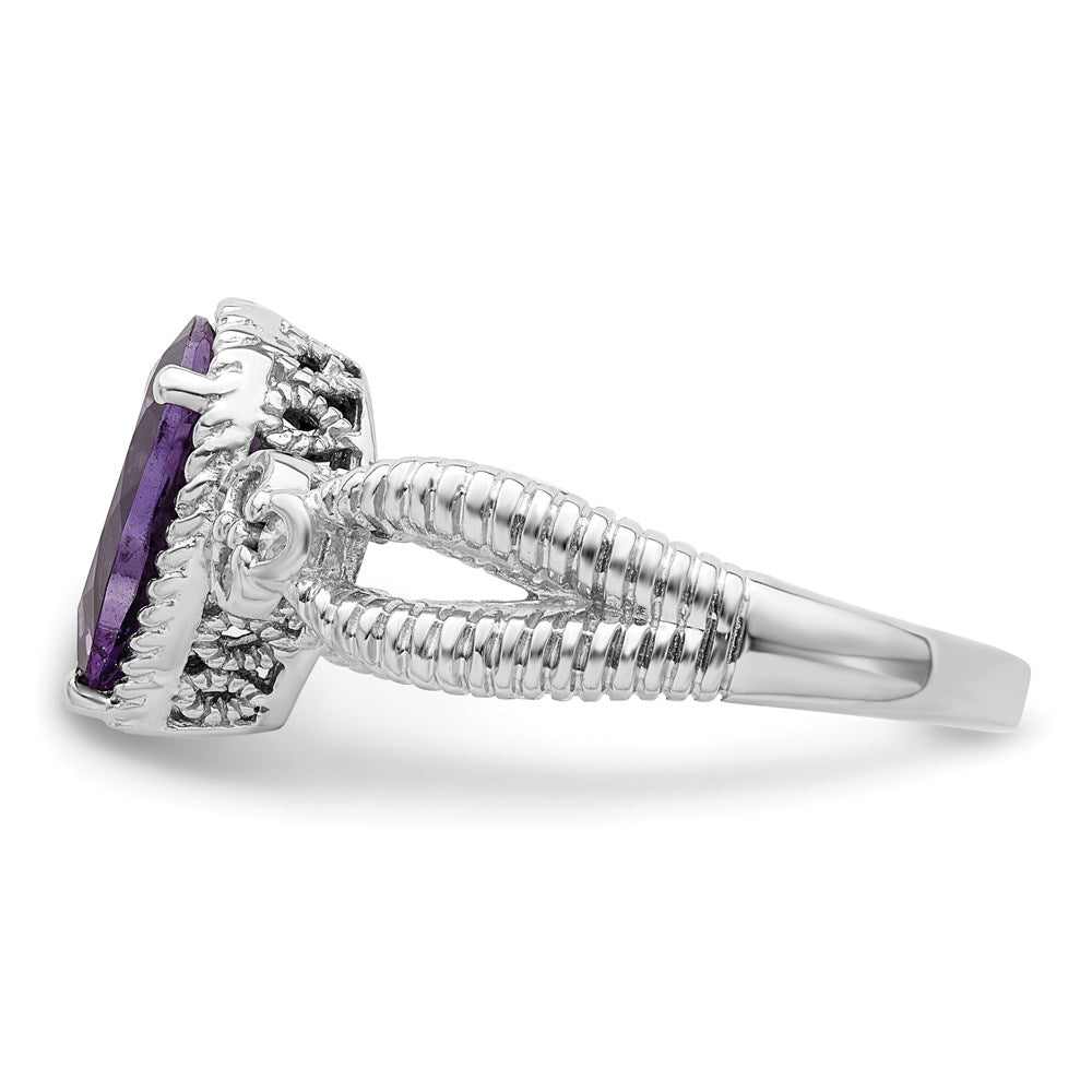 Sterling Silver Rhodium-plated Amethyst u0026 Diamond Ring