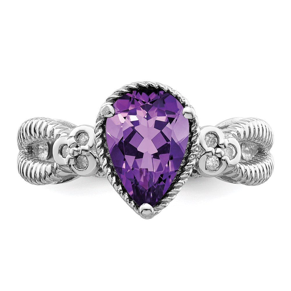 Sterling Silver Rhodium-plated Amethyst u0026 Diamond Ring