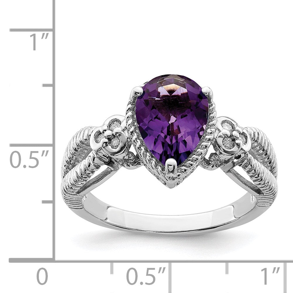Sterling Silver Rhodium-plated Amethyst u0026 Diamond Ring