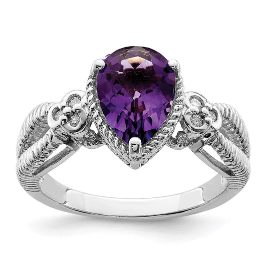 Sterling Silver Rhodium-plated Amethyst u0026 Diamond Ring