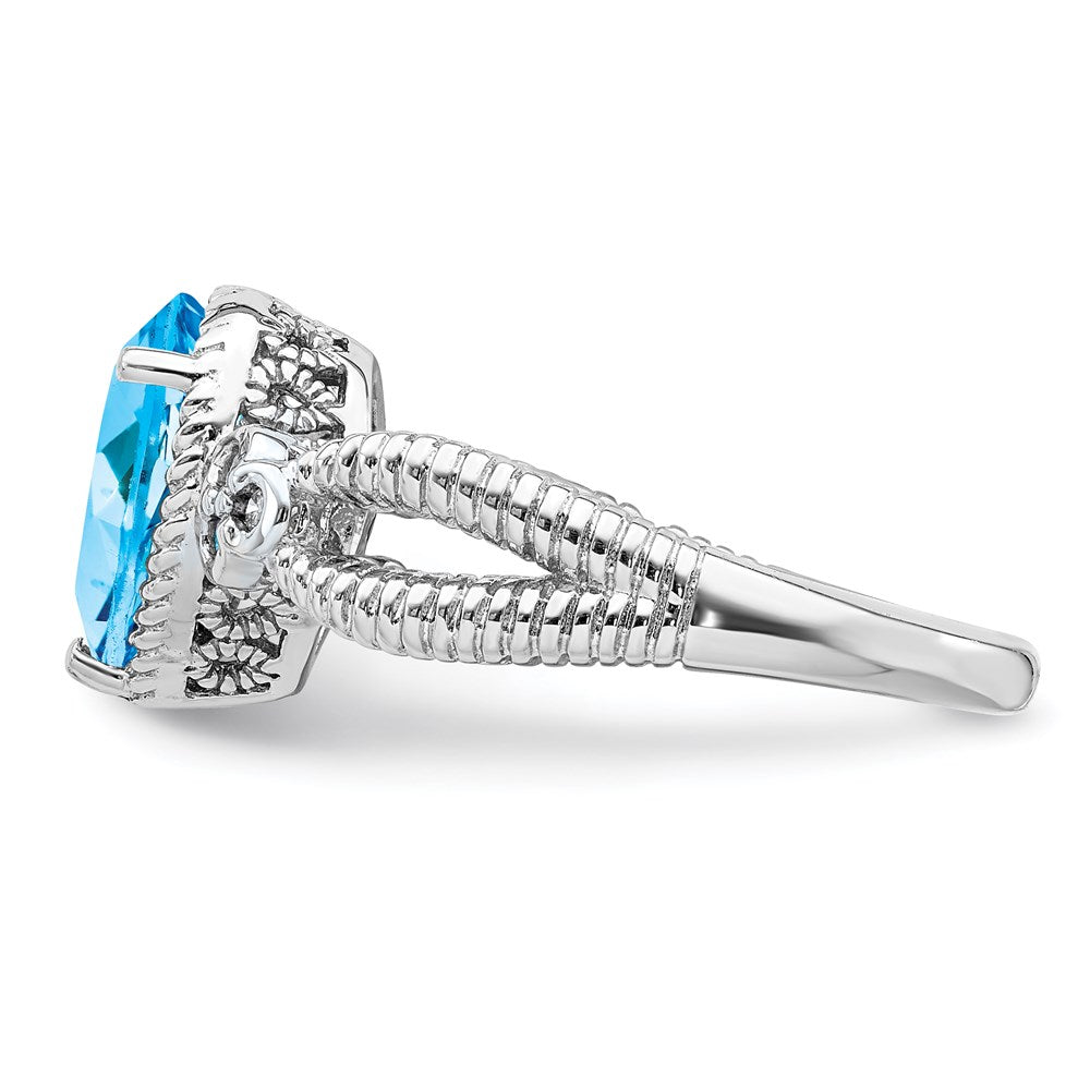 Sterling Silver Rhodium Blue Topaz u0026 Diamond Ring