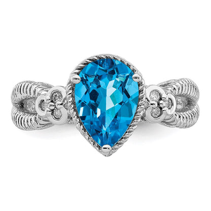 Sterling Silver Rhodium Blue Topaz u0026 Diamond Ring