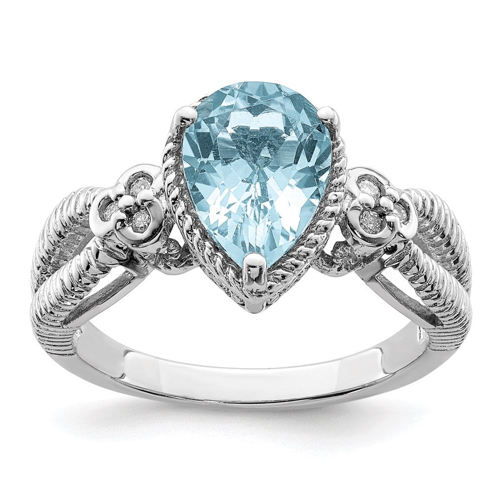 Sterling Silver Rhodium Sky Blue Topaz u0026 Diamond Ring