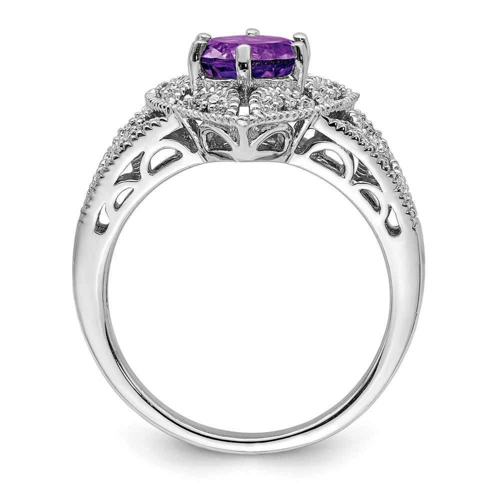 Sterling Silver Rhodium-plated Amethyst u0026 Diamond Ring