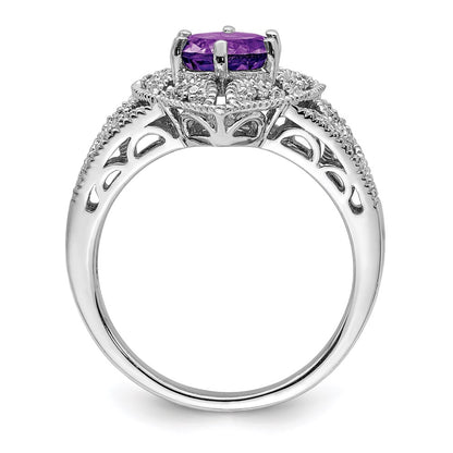 Sterling Silver Rhodium-plated Amethyst u0026 Diamond Ring