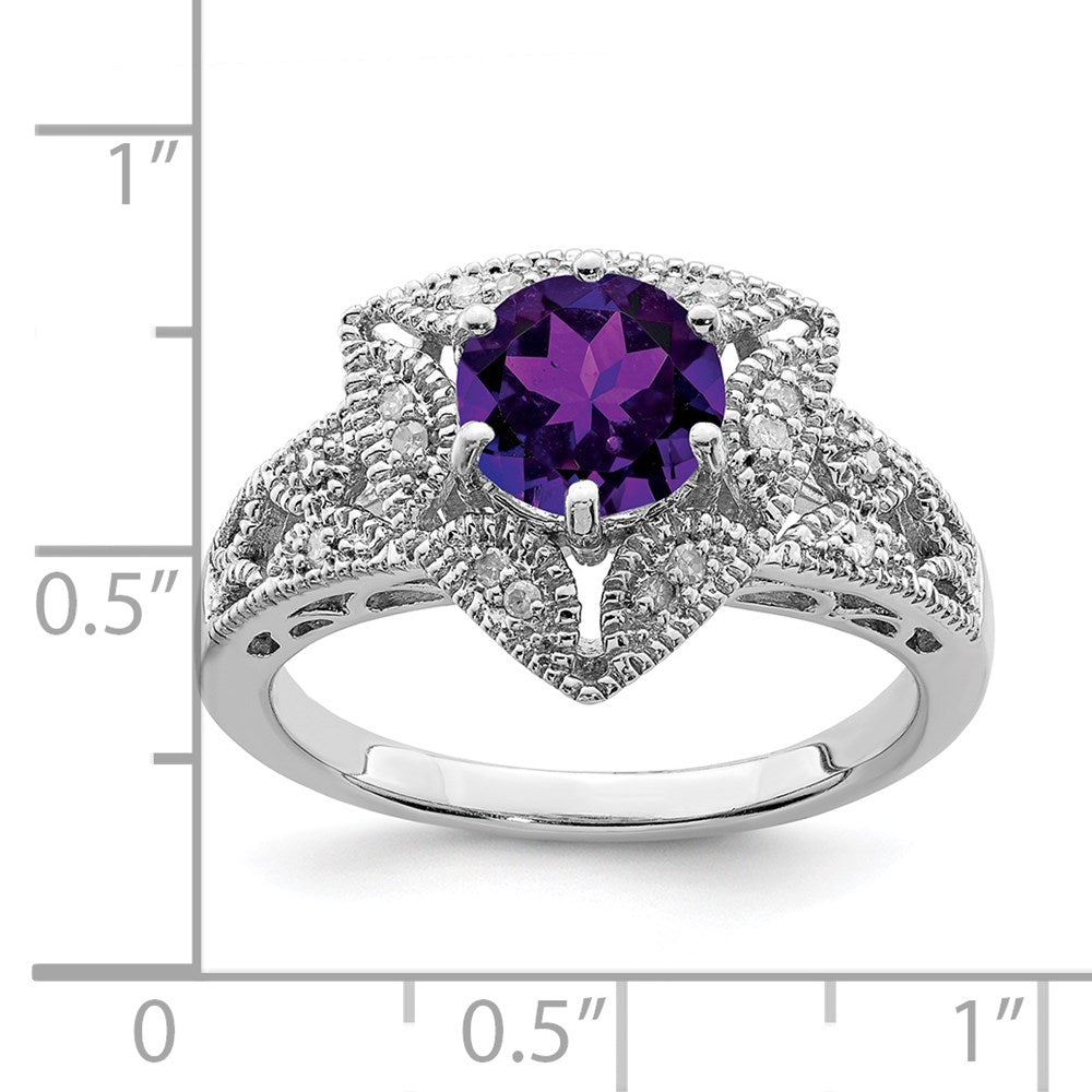 Sterling Silver Rhodium-plated Amethyst u0026 Diamond Ring