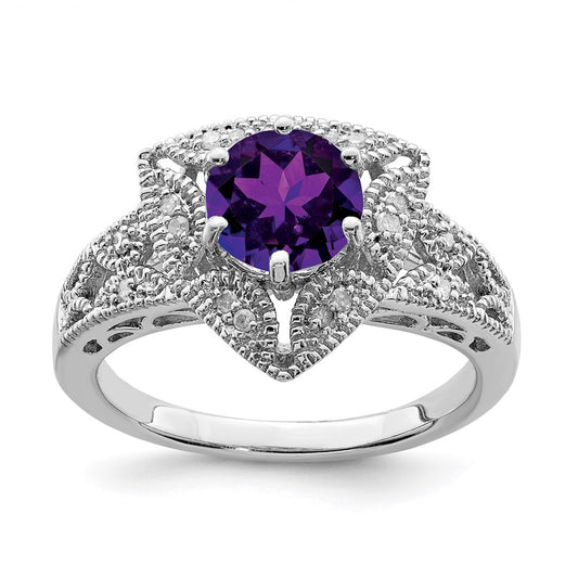 Sterling Silver Rhodium-plated Amethyst u0026 Diamond Ring