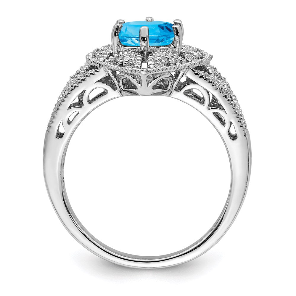 Sterling Silver Rhodium Swiss Blue Topaz u0026 Diamond Ring