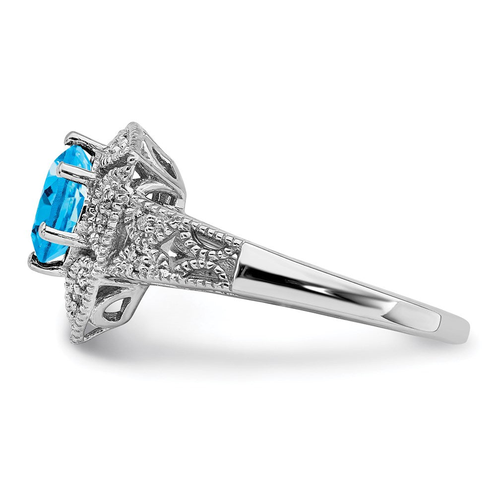 Sterling Silver Rhodium Swiss Blue Topaz u0026 Diamond Ring