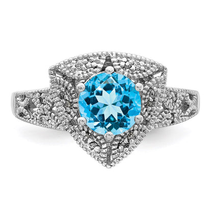 Sterling Silver Rhodium Swiss Blue Topaz u0026 Diamond Ring