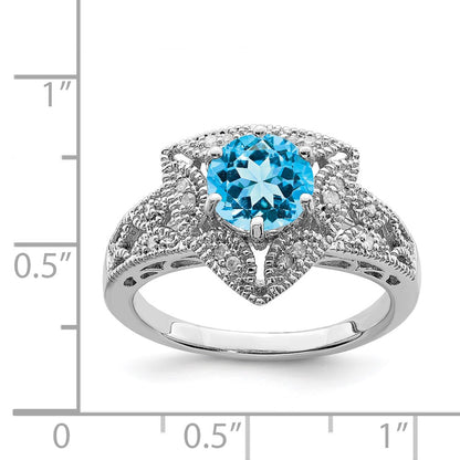 Sterling Silver Rhodium Swiss Blue Topaz u0026 Diamond Ring