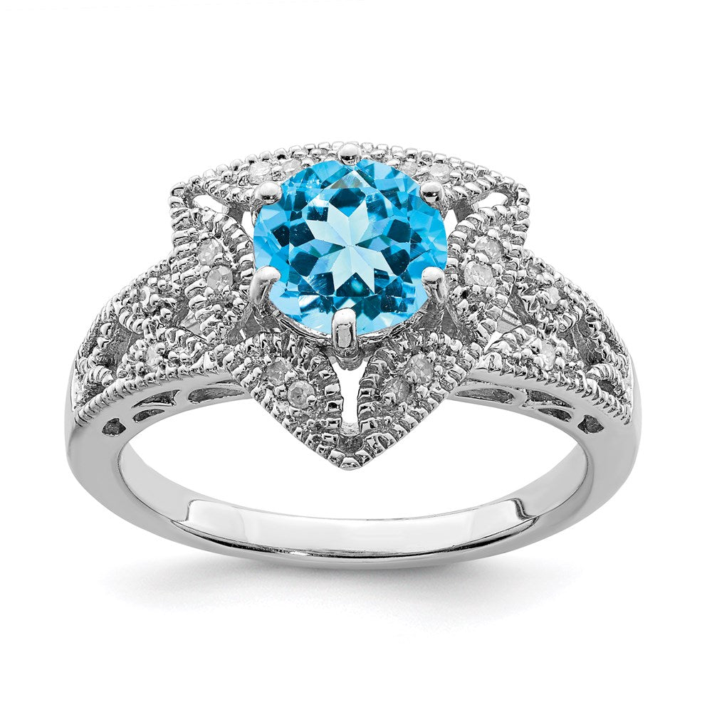 Sterling Silver Rhodium Swiss Blue Topaz u0026 Diamond Ring