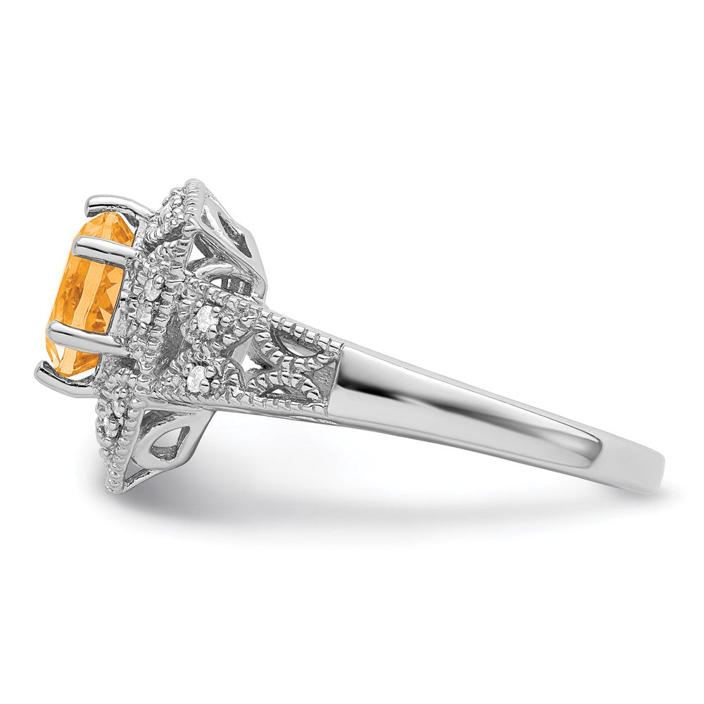 Sterling Silver Rhodium Citrine u0026 Diamond Ring