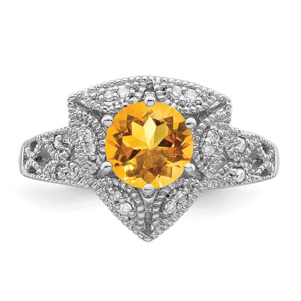 Sterling Silver Rhodium Citrine u0026 Diamond Ring