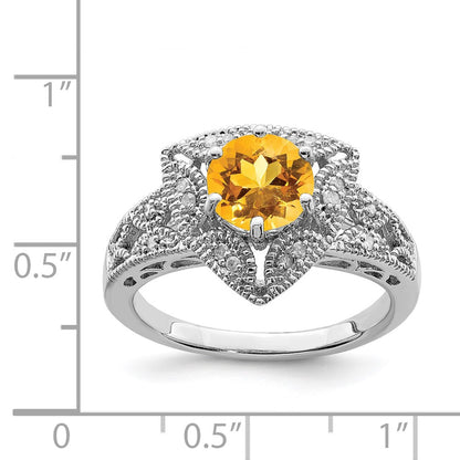 Sterling Silver Rhodium Citrine u0026 Diamond Ring