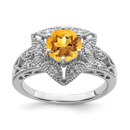 Sterling Silver Rhodium Citrine u0026 Diamond Ring